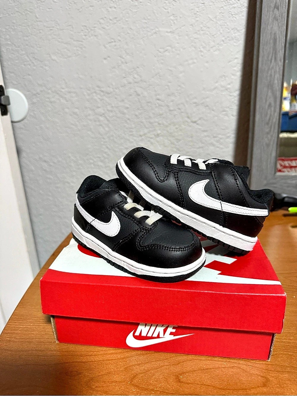 Nike Dunk Low (TD) ) Black & White Baby 7C